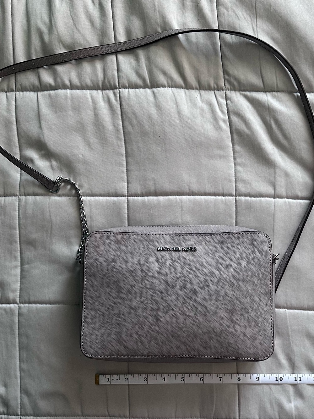Michael Kors Light Gray Leather Crossbody